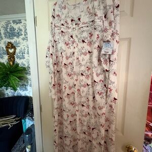 Cream Floral Nightgown with Red Bird Print